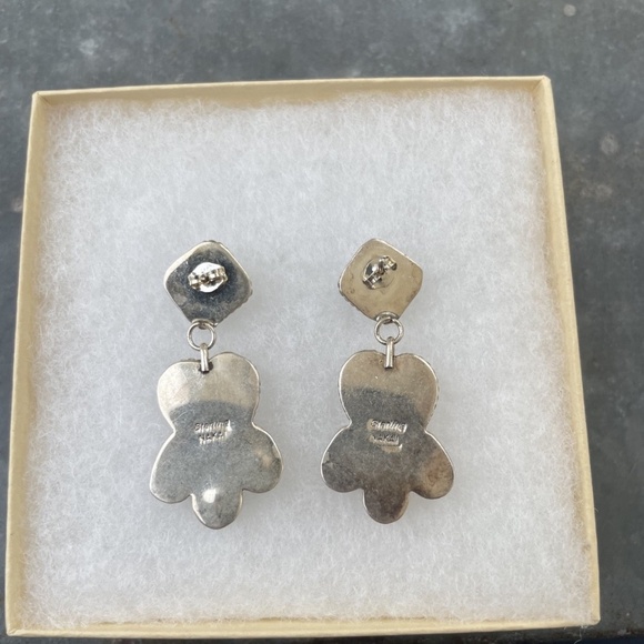 Sterling Nakai signed Navajo Heart Drop Earrings with turquoise and other gems - Picture 4 of 4